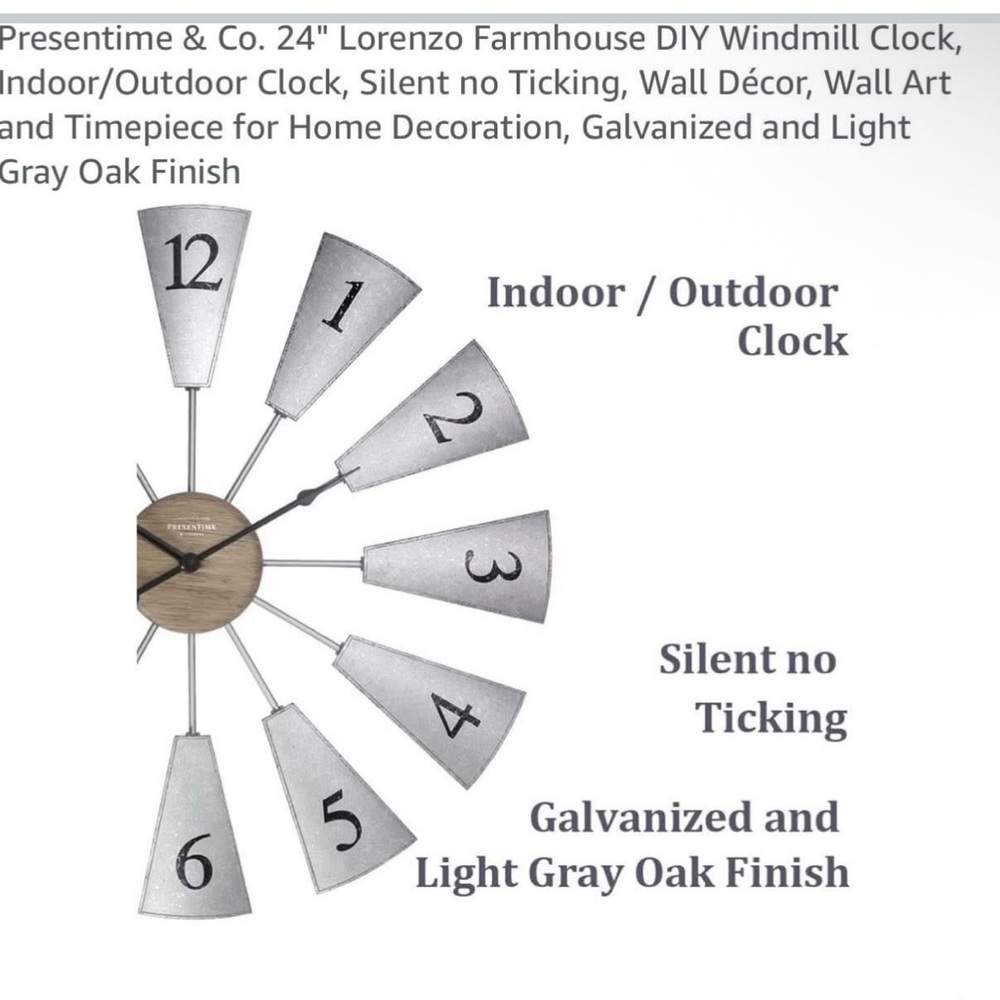 Wall clock farmhouse style windmill clock New in box see size on listing